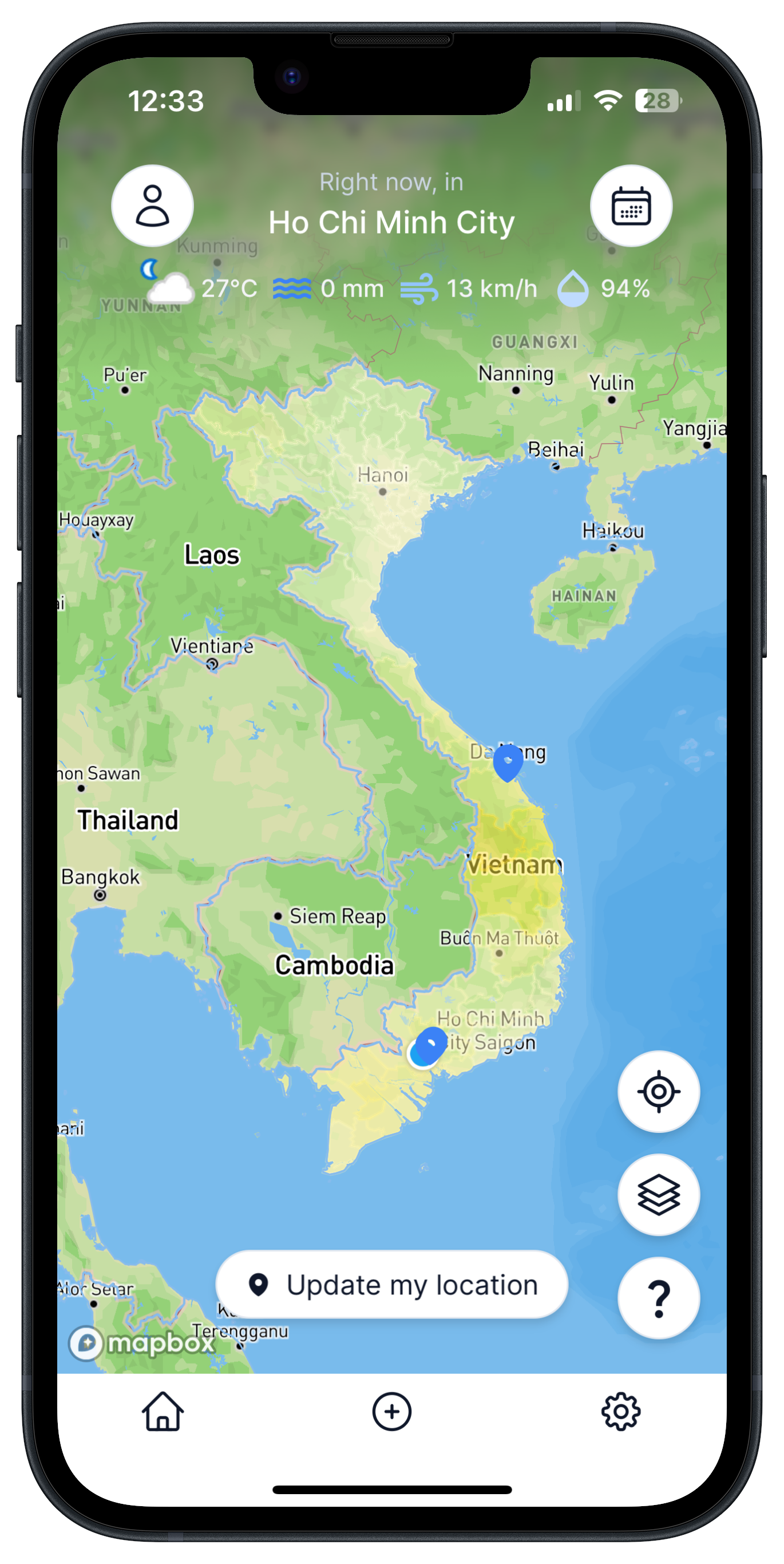 Screenshot of the Floodwatch app